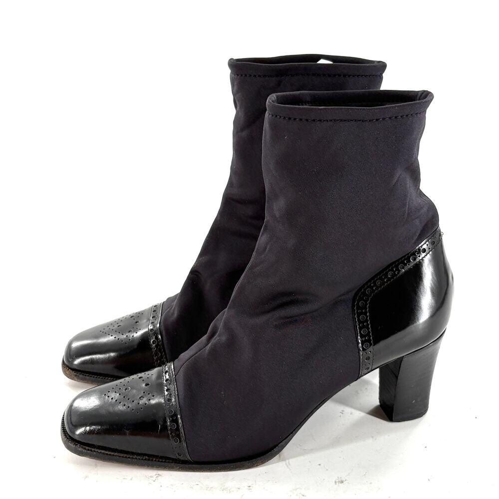 Bruno Magli Oxford Ankle Boots 9 39 Black Leather Academia Prep Whimsigoth Heel